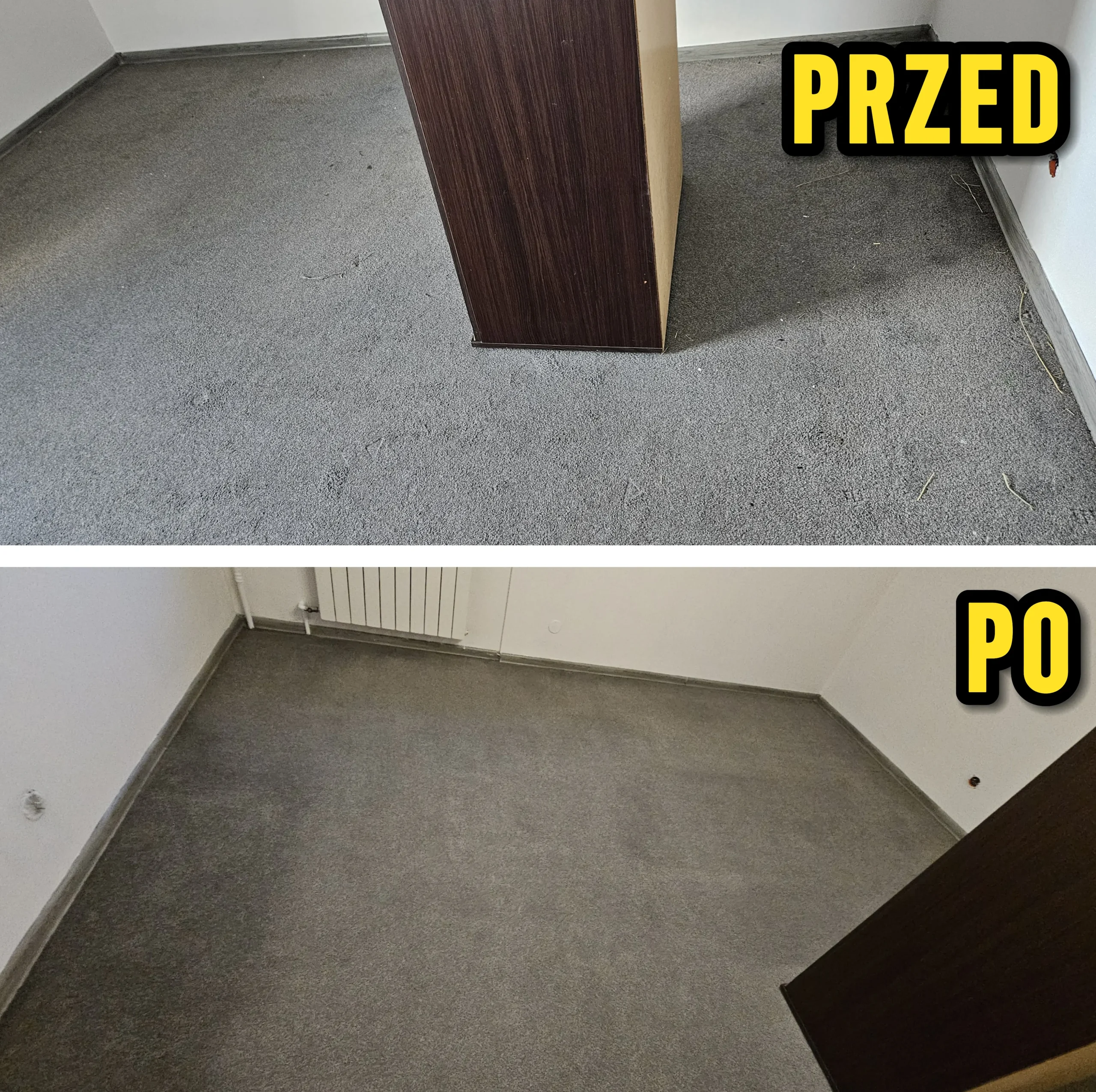 Efekt czyszczenia wykładziny przed i po praniu | Pranie wykładzin domowych